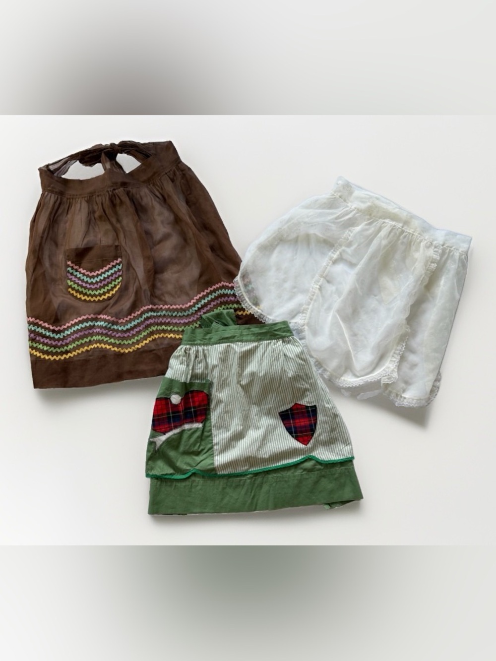 Vintage 50s 60s MCM Retro Half Apron Lot of 3 Novelty Cottagecore Grandmacore